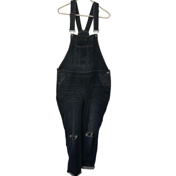 Maurices Denim Bib Overalls Size 16 REG distressed grunge work farm - Picture 1 of 11